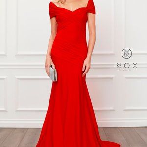 Red PLEATED SWEETHEART NECKLINE OFF SHOULDERS MERMAID Evening Formal GOWN NX497.